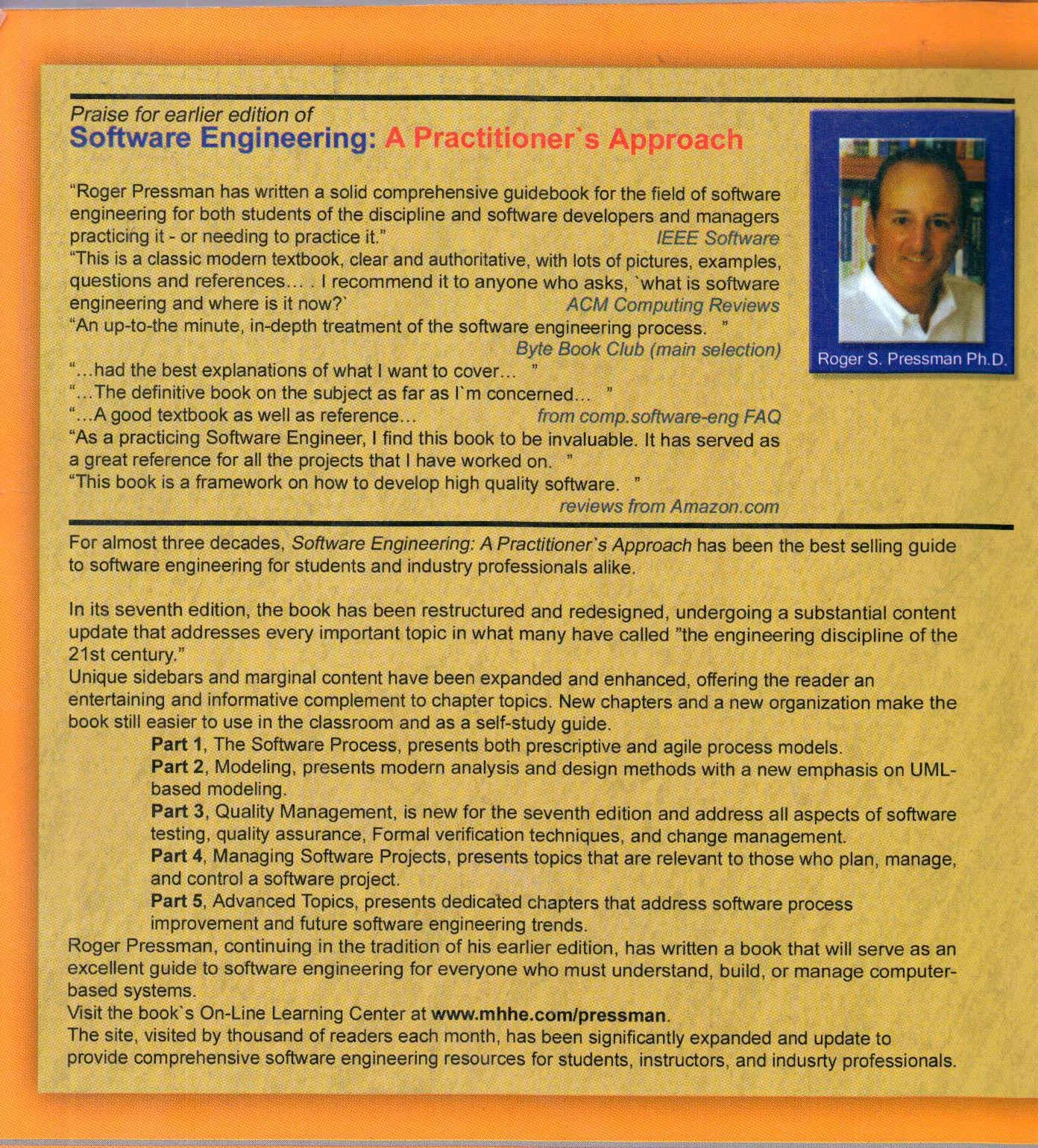 کتاب 	Software Engineering: A Practitioner's Approach  ا مهندسی نرم افزار پرسمن ثر 	Roger S. Pressman ناشر McGraw-Hill Higher Education  0